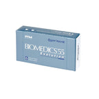 Pair of Biomedics prescription contact lenses by Cooper Vision, clear soft lenses for vision correction.