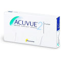 Johnson & Johnson Acuvue 2 prescription contact lenses shown in a close-up image, highlighting their clear, soft design.