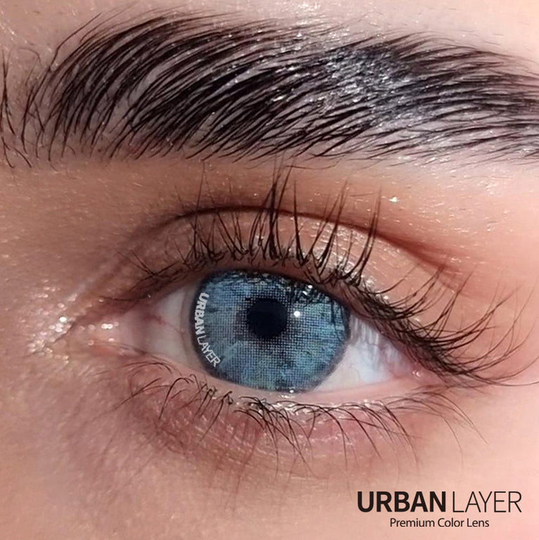 Blue contact lenses from Urban-Layer Gemini Light Blue Urban Layer collection, shown in close-up with vibrant color details.