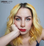 Close-up of Maldives Blue Urban Layer colored contact lenses by Urban-Layer showing vibrant blue iris design.