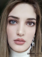 Maldives Blue Urban Layer colored contact lenses by Urban-Layer, showing the vibrant blue lens design on a model's eye.