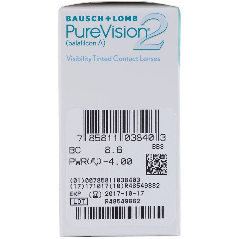 Bausch & Lomb Pure Vision 2 HD prescription contact lenses shown in a close-up view.